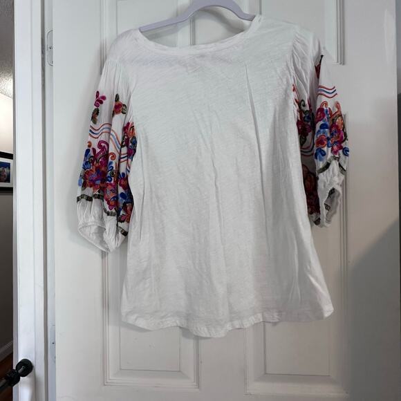 Umgee Top White Textured Cotton Puff Sleeves Colorful Embroidery Boho Gypsy M - Picture 6 of 8